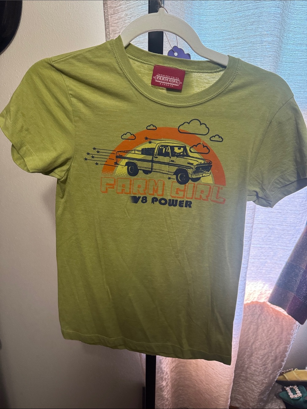Farm Girl V8 Power Short Sleeve Tee in Lime Green
